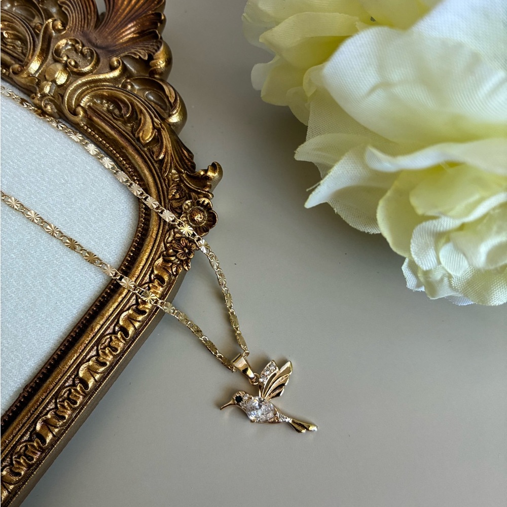 18k Gold filled Hummingbird Necklace with Crystal Accent - Women Jewelry